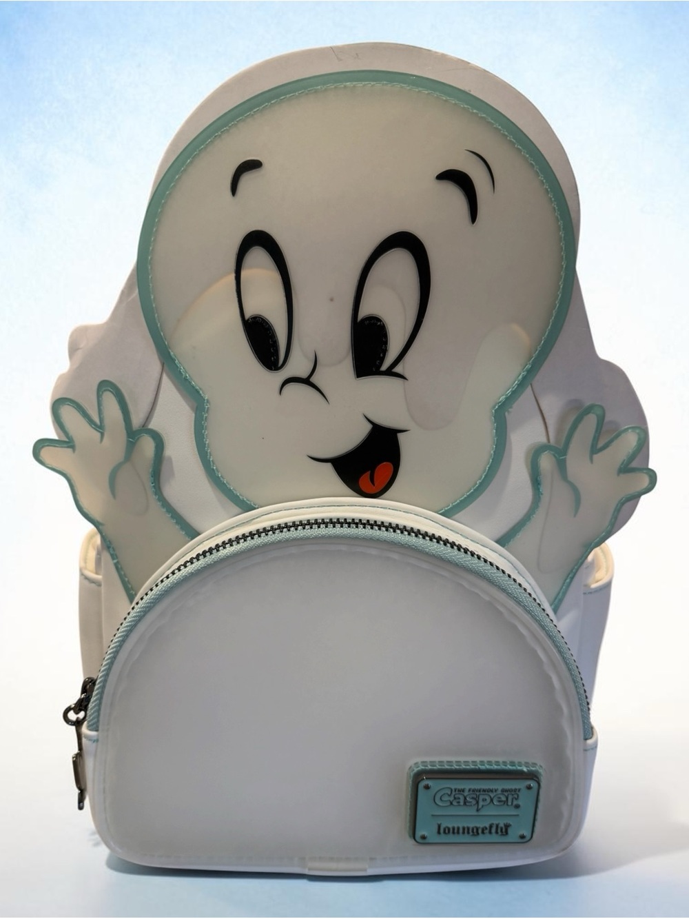 NWT - LOUNGFLY CASPER THE FRIENDLY GHOST MINI BACKPACK TRANSLUCENT ZIPPER FRONT